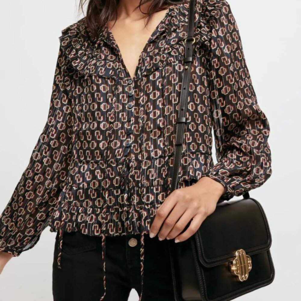 Maje Printed Lurex Chiffon Top NWT Size 1
